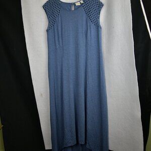 CHICO's Maxi Dress Blue Short Sleeve Hi Low Lattice Detail
